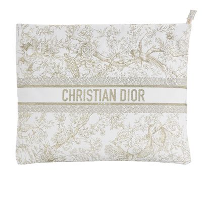 Christian Dior Diortravel Zipped Pouch, &pound;350, Accessories, Gold/White, Nylon (Polymer), Front view
